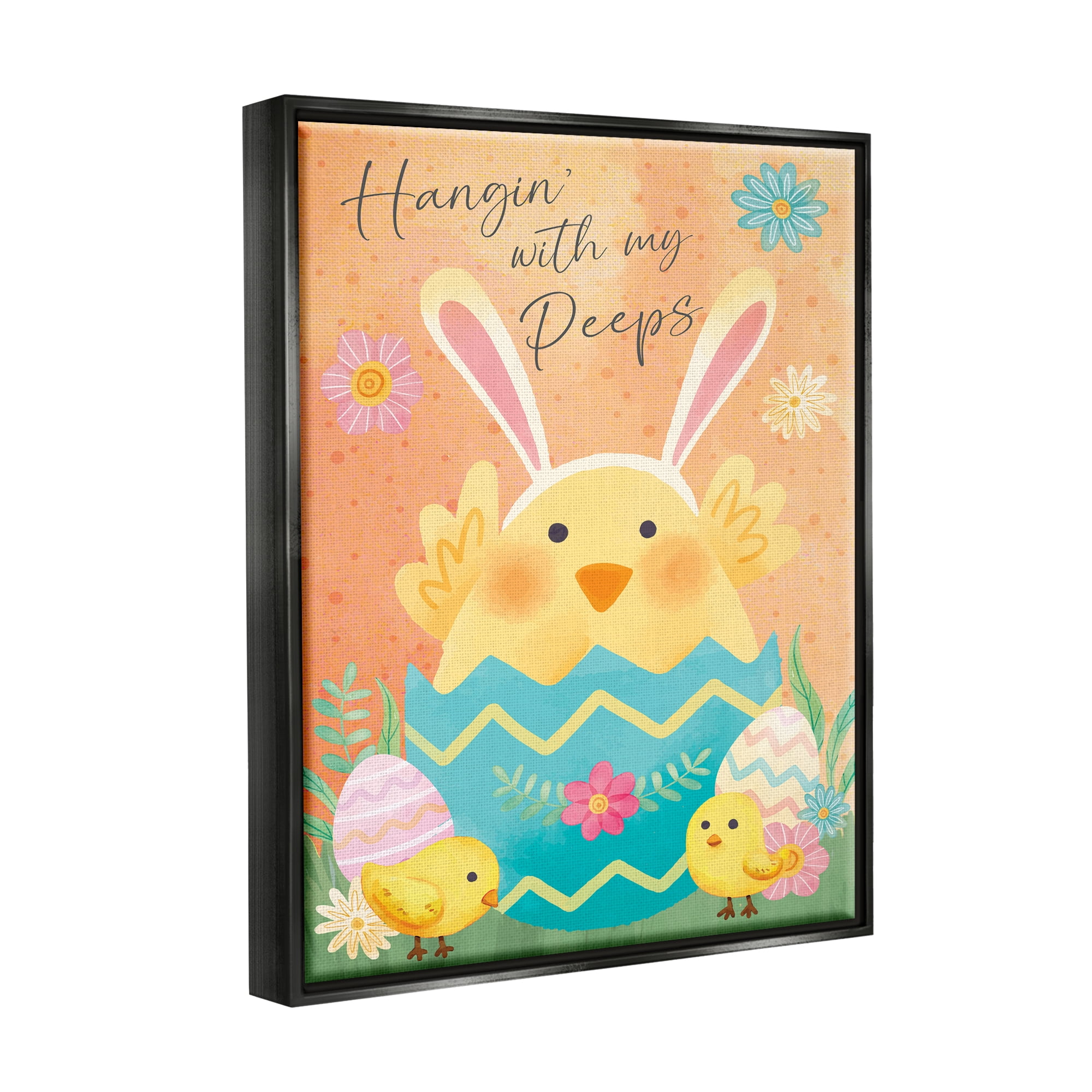 Hangin' With My Peeps Easter Egg Chicks Black Floating Frame Canvas Art, 25 x 31, By Nicole DeCamp