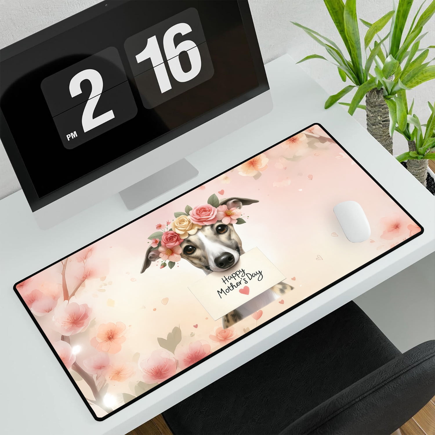 Happy Mother's Day Whippet with Flower Crown and Greeting Card Desk Mat Full Keyboard Mouse Pad Dog Lover Large Mousepad - 13004