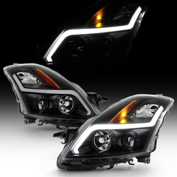 For 2007-2009 Nissan Altima Sedan Black Smoke LED Tube Projector Headlights Pair