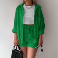 thumbnail image 1 of MKLEKYY Conjunto De Camiseta De Manga Larga Lisa Para Mujer, Pantalones Cortos Con Cordón Y Cintura Alta, Informal, Sin Mangas, 1 of 4