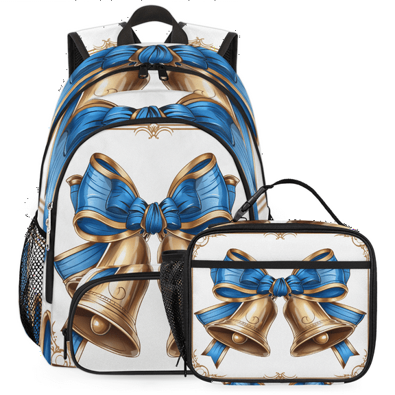 Herdesigns Xmas Bells Backpack with Lunch Box Christmas Lightweight Large Travel Work Laptop Backpacks Set Casual Daypacks