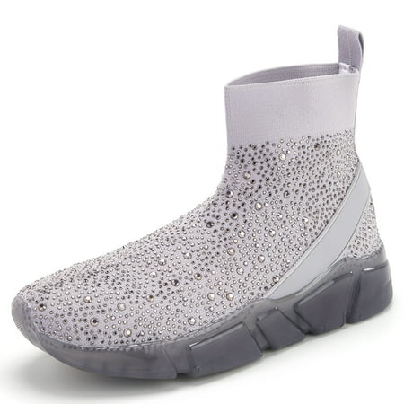 

Women‘s Rhinestone High Top Sock Sneakers Fashion Comfortable Knit Round Toe Slip On Sports Shoes Casual Non Slip Stretch Boots