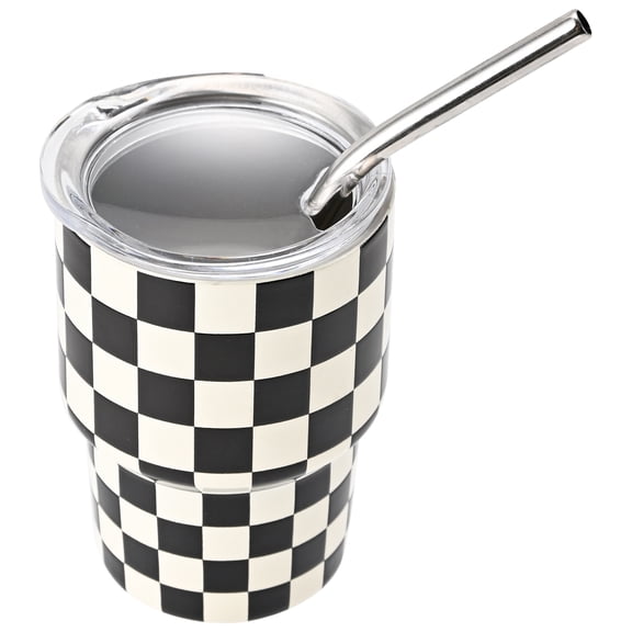 Cook with Color 5 oz Double-Wall Stainless Steel Insulated Mini Tumbler with Lid and Straw, Block Design