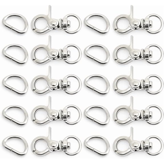 Lobster Claw Clasps Trigger Snap Hooks 1 1/4" x 1/2" Landyard Swivel Clip with D-Rings 10 Sets HO2 (Silver)