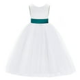 thumbnail image 2 of Ekidsbridal Girl Princess Flower Girl Dress - V-Back Satin White Tulle with Tiebow 219T-A (Size: M-14), 2 of 3