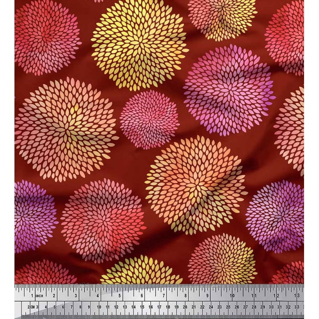 Soimoi Tissu Georgette Rouge en Polyester Imprimé Floral Artistique au Mètre 42 Pouces de Large