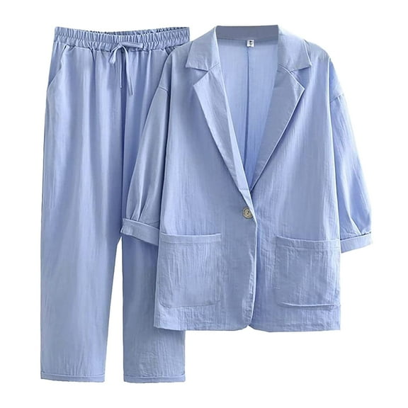 Cathalem Senior Designer Women's Suits Long Sleeve Women's Office Dresses And Suits Of Blue XXL