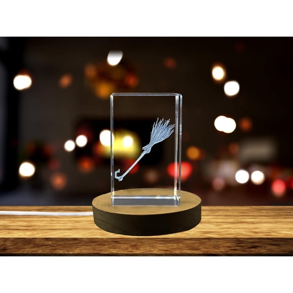 Enchanting 3D Laser Engraved Crystal Broom Decor Gift
