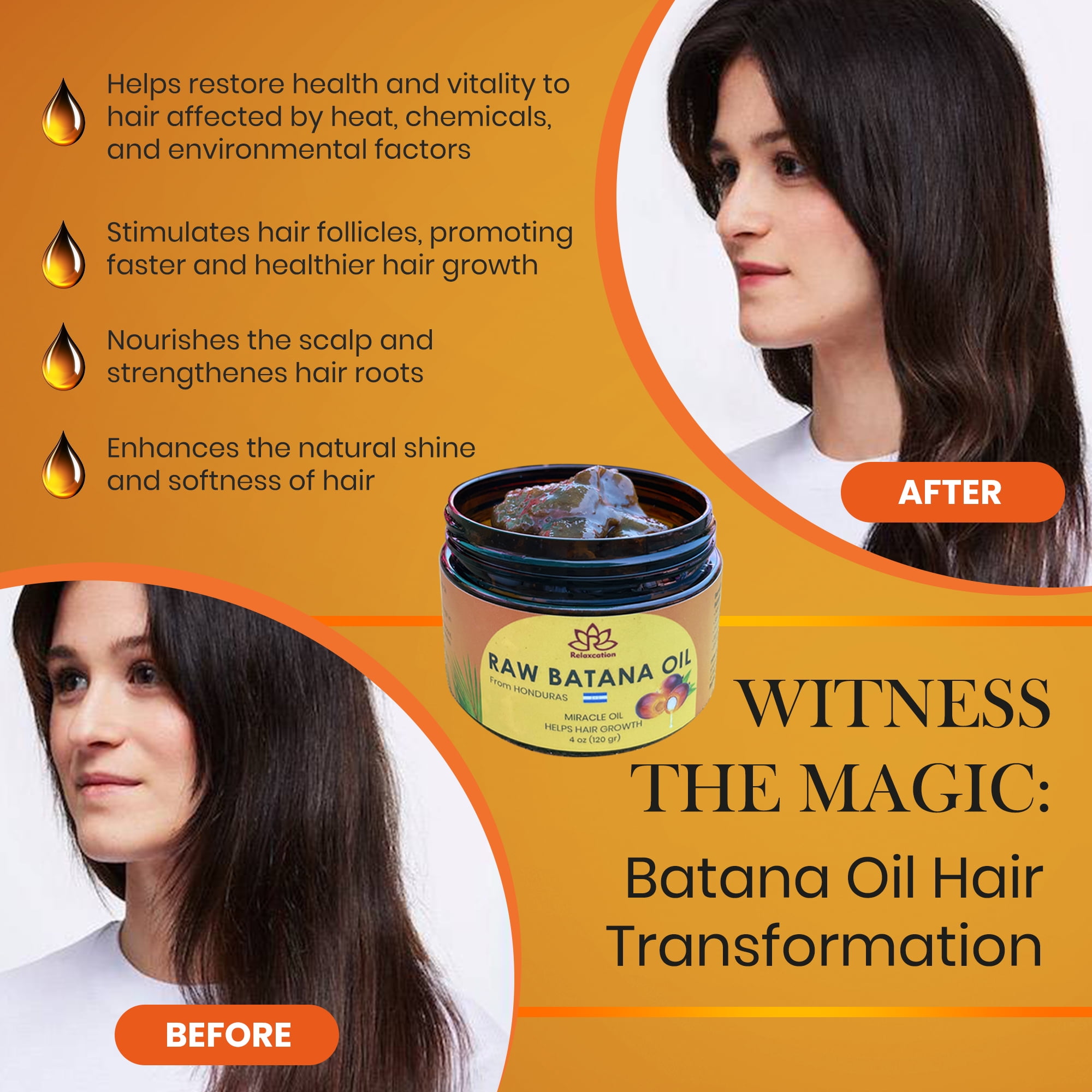 Batana Oil from Honduras - 100% Pure Raw Batana Oil - for Hair Growth, 100% Natural, Pure, Prevent Hair Loss and Enhances Hair Thickness in Men & Women (4 oz)
