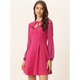 thumbnail image 2 of Unique Bargains Women's Tie Neck Ruffled Mesh Long Sleeve Mini Dress S Hot Pink, 2 of 6