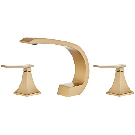 MOGFCT Brass Brush Gold Bathroom Sink Faucet Wash Basin Tap Set Hot Cold Water 3 Hole Double Handle