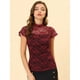 thumbnail image 2 of Blusa Semitransparente Con Cuello Alto Y Manga Corta Con Abertura En La Espalda Y Encaje Para Mujer Vino L, 2 of 5