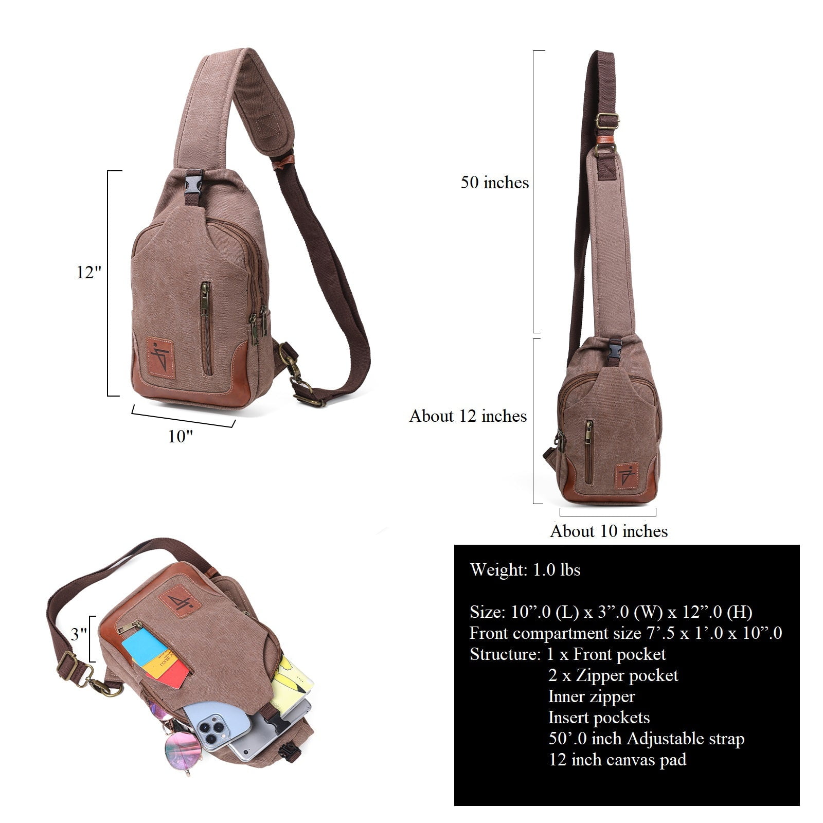 Men Sling Bag Waxed Canvas Crossbody Bag with one strap Travel Hiking Chest Bag daypack