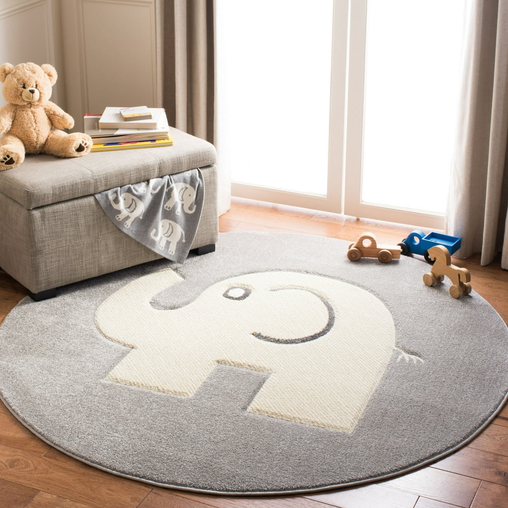 Safavieh Carousel Kids Elephant Rug, Grey/Ivory, 4' Round