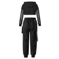 thumbnail image 4 of iiniim Kids Girls Sports Suit Hip-Hop Dance Outfits Mesh Long Sleeve Hoodie Crop Top Pants Tracksuit Black 6, 4 of 6