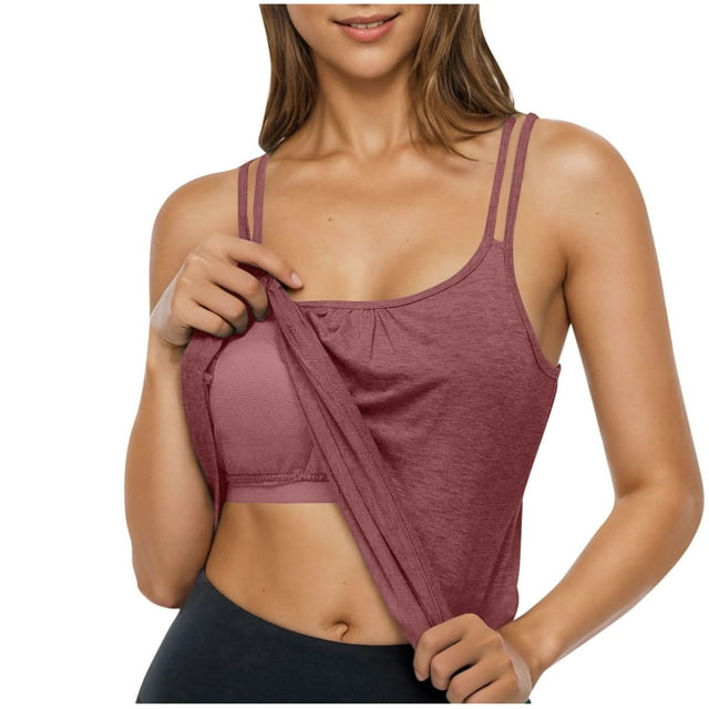 Lenpel Camisole Tops for Women Scoop Neck Spaghetti Strap Racerback Built in Bra Tank Tops Workout Sleeveless Shirts