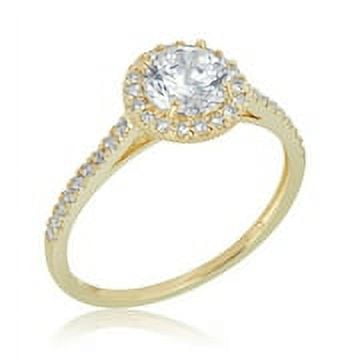 AVORA 10K Yellow Gold April Birthstone- White Sapphire with Simulated Diamond CZ Halo Fashion Ring  - Size 8