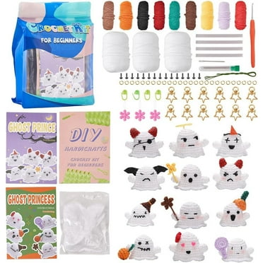 Halloween Crochet Kit Crocheting Starter Kits Ghost Crochet Kits with Step-by-Step Video Tutorials Instructions Halloween Knitting Kit for Beginners Adults Women Holiday DIY Craft Gifts
