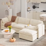 Aiho 110" Cloud Sectional Couch with L-Shape Chaise, Modern Modular Sofa with Deep Seat, Corduroy Fabric Upholstered Couch for Living Room, Apartment and Small Space - Beige