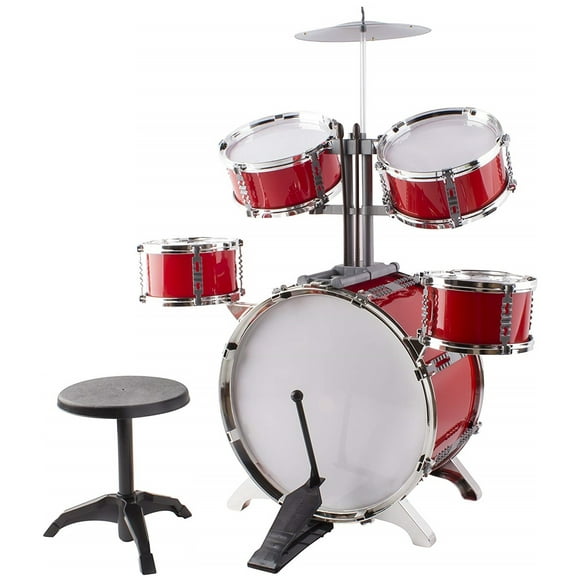 Vokodo Classic Rhythm Toy Drum Set 6 Piece Combo Includes Cymbal, Bass, 4 Tom-Toms, Kick Pedal, Chair And Drumsticks Kids Musical Jazz Instrument Perfect Beginner Gift For Children Boys Girls Toddlers