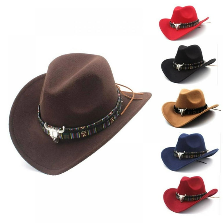 FEMSÉE Vintage Cowboy Hat for Women 100% Australian Wool Cowgirl Hat Wide Brim Cattleman Western Hats with Big Feather Panama