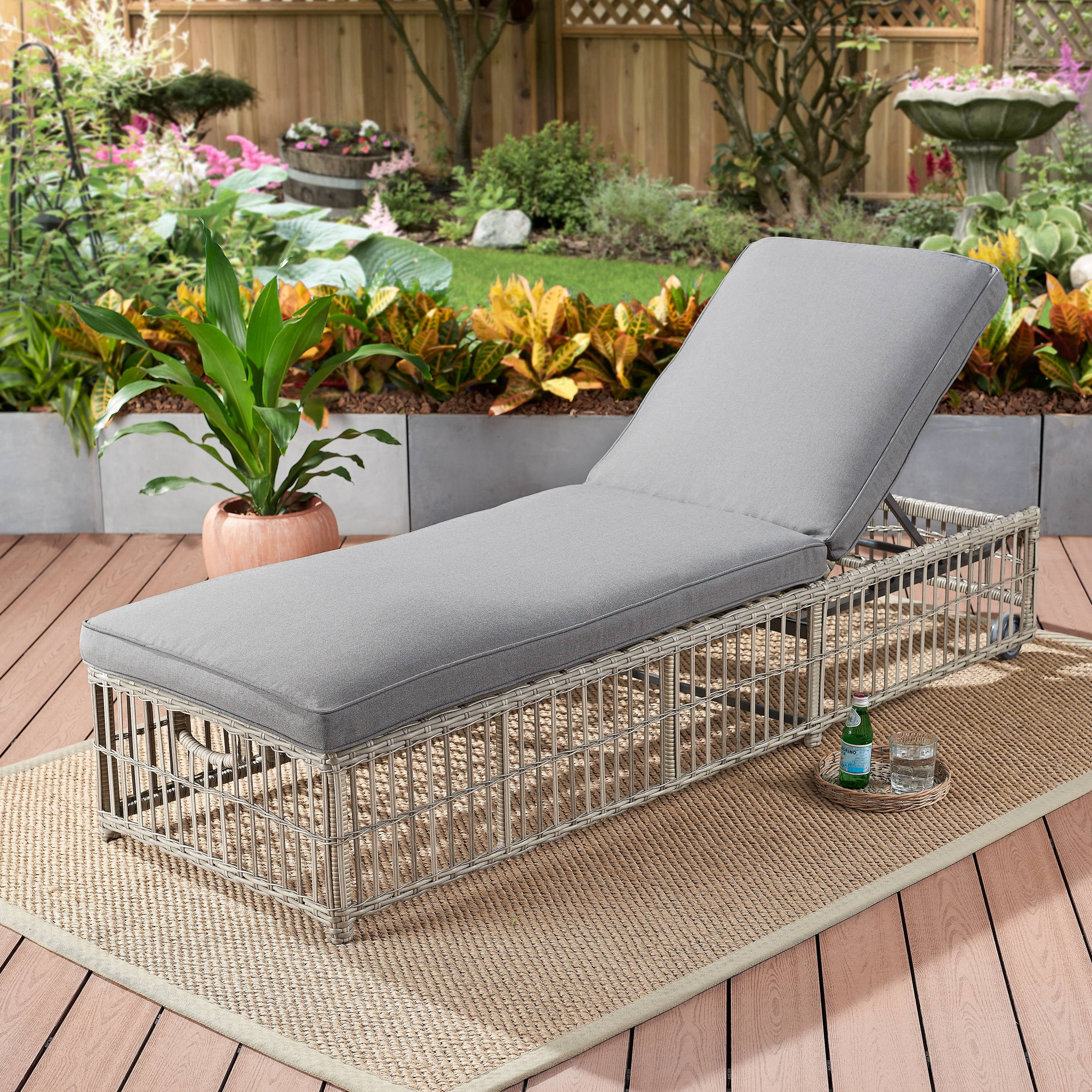 Better homes & gardens belfair outdoor wicker chaise lounge with gray 2025 cushions