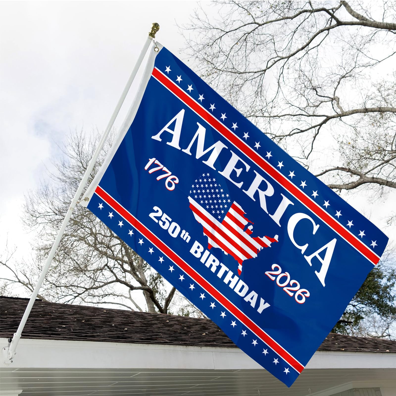 250 Anniversary USA Flag Double Sided 3 Ply 250th Year American Anniversary Flags 3x5 Ft Outdoor Heavy Duty 1776-2026 Merchandise Banner with Durable Canvas Header Brass Grommets