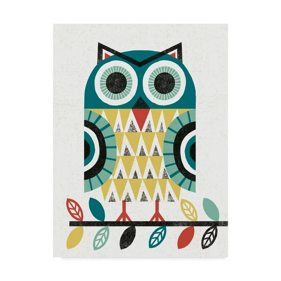 Trademark Fine Art 'Folk Lodge Owl V2 Teal' Canvas Art by Michael Mullan