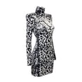 thumbnail image 3 of Qiylii Women Tight Dress Leopard High Neck Long Sleeve Wrapped Fall Mini Dress, 3 of 8