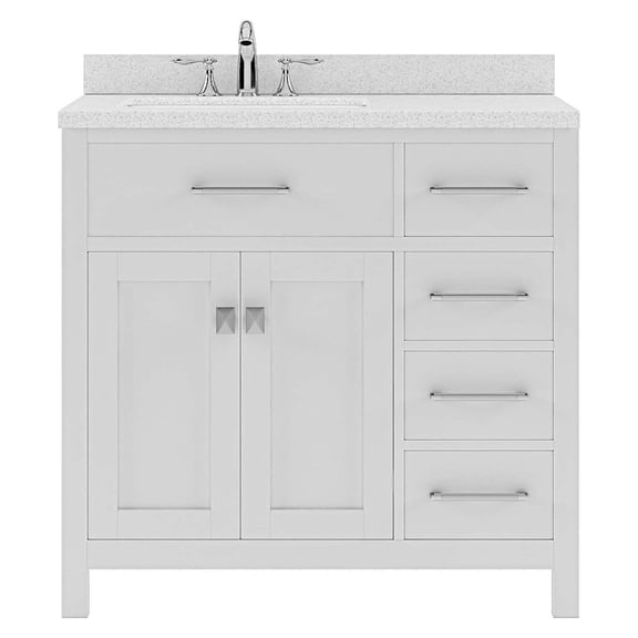 Caroline Parkway 36" Single Bath Vanity in White with White Quartz Top and Square Sink