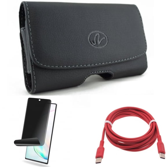 Privacy Screen Protector & Case Belt Clip & Red 6ft Long Cable for Samsung Galaxy Note 20 (6.7") - Combo with TPU Film Anti-Peep & Leather Swivel & USB-C to Type-C PD Fast Charger