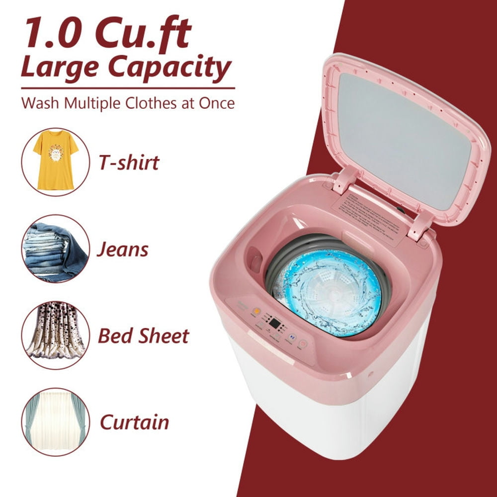 Topcobe 8lbs Portable Fully Automatic Washing Machine with Drain Pump, Space Saving Compact Washer-Pink