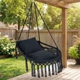 thumbnail image 5 of Hendoct Boho Macrame Hanging Swing Chair with 2 Cushions, Cotton Hammock Chair, 330lbs Capacity, 2 Hanging Methods for Indoor Outdoor Patio (Black), 5 of 9