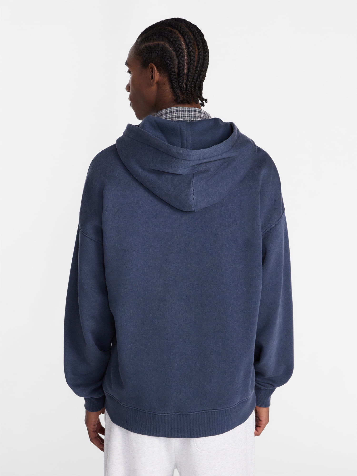 No Boundaries Boxy Oversized Fit Fleece Zip Hoodie Sweatshirt with Long Sleeves, Men's XS-4XLT