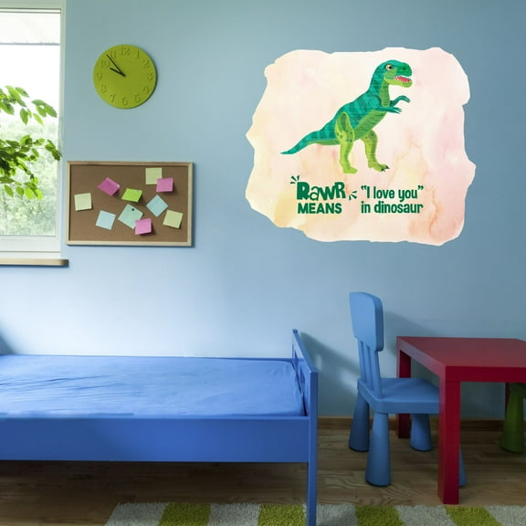 Watercolor Decal Rawr Means I Love You In Dinosaur Living Room Wall Decal for Family Jurassic Dinosaur Animal Colorful Design Cute Themed Room Décor - Size: 10 In x 9 In
