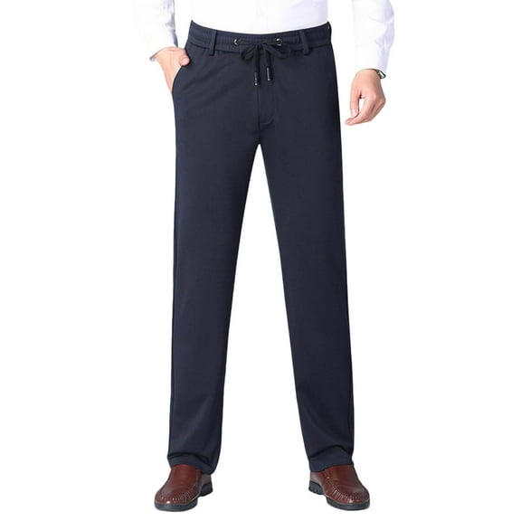 WRKEKC Casual Pants for Men Solid Color Drawstring Pocket Straight Leg Fleece-Lined Warm Pants for Seniors Daily Casual Lounge Winter Wear