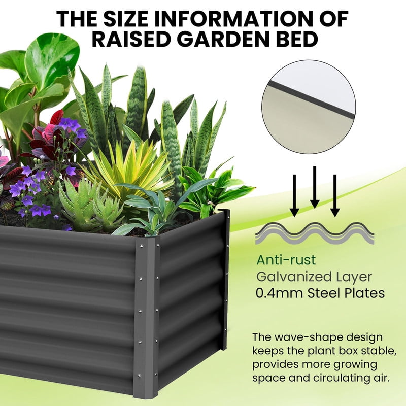 Towallmark 6x3x1.5FT 2 Pcs Raised Garden Bed Outdoor, Large Planter Boxes with Open Base Safety Edge, for Vegetables Flowers Ground Planting, Includes Glove, Dark Grey