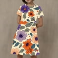 thumbnail image 2 of GERsome Summer Dresses for Girls Cute Floral Print Crewneck T-shirt Dresses Loose Short Sleeve Beach Party Sundress Size 4-14 Years, 2 of 5