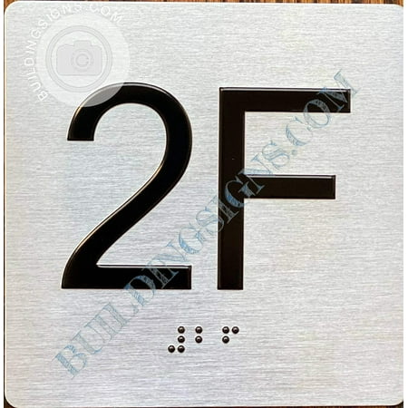 

Apartment Number 2F Sign with Braille and Raised Number (Aluminum 4x4 Double Sided Tape Silver)-The Sensation line (ref-2201)