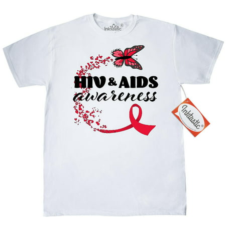 Inktastic - Inktastic HIV And AIDS Awareness- Butterfly Ribbon T-Shirt ...
