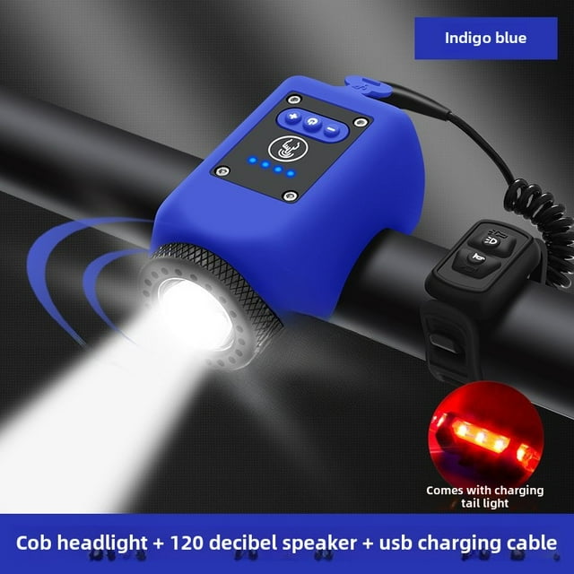 Kid-Friendly Bicycle Safety Set: Indigo Blue USB Rechargeable Front Light with Bell & Rear Light – Waterproof, Durable Cycling Gear for Night Riding, Mountain Biking & Rainy Weather