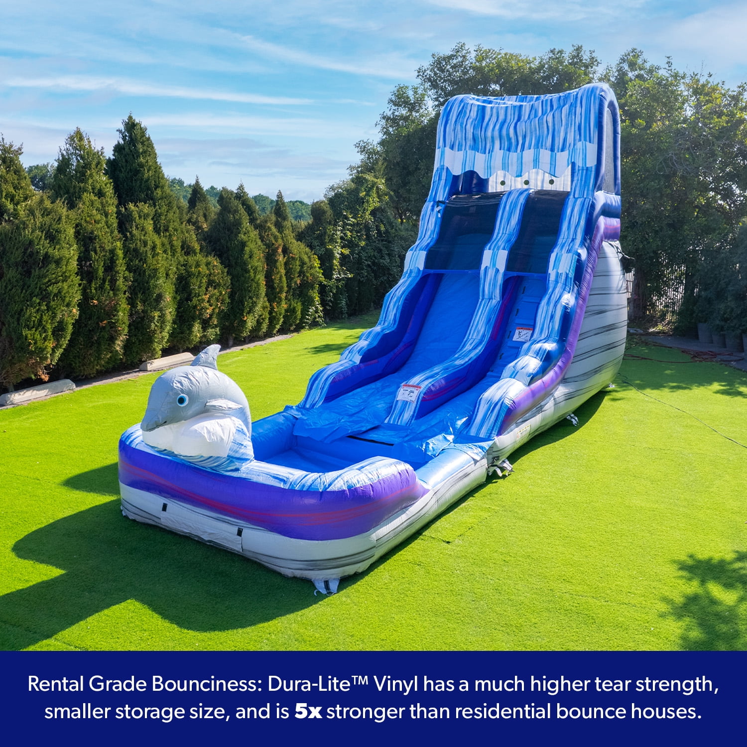 HeroKiddo Dolphin Marble Water Slide with Detachable Pool, Commercial Grade PVC Vinyl, Inflatable (Blower Included)