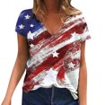 thumbnail image 1 of Outfmvch T-Shirts pour Femmes Col en V T-Shirts pour Femmes Chemise Peinte à la Main Col en V Pull Manches Courtes Hauts Chemise Jour de l'Indépendance pour Femmes Multicolore S, 1 of 8