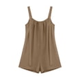 thumbnail image 3 of Womens Knee Length Shorts Cotton Rompers for Women Loose Pleated Jumpsuit Shorts with Pockets, Fashion Button Decor Sleeveless Casual Overall Shorts Brown S, 3 of 7