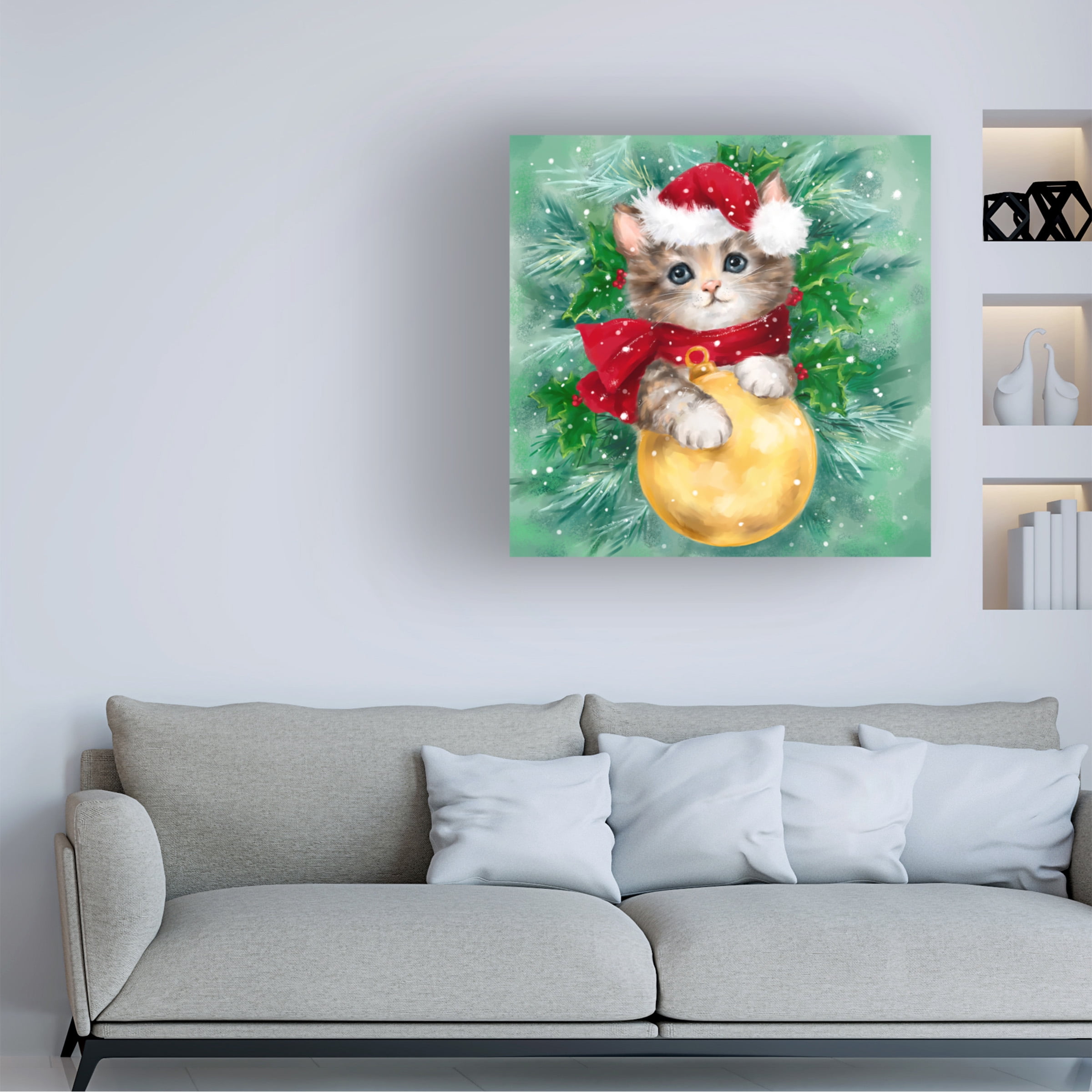MAKIKO 'Christmas Cat With Bauble' Canvas Art