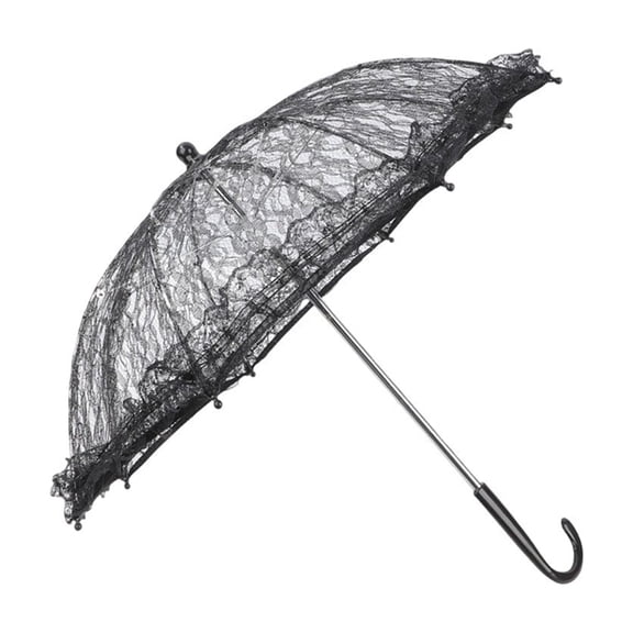 Ailaofu Halloween Black Parasol Gothic Umbrella Decor Photo Prop for Wedding Vintage Costume Party Scene Setting Accessory