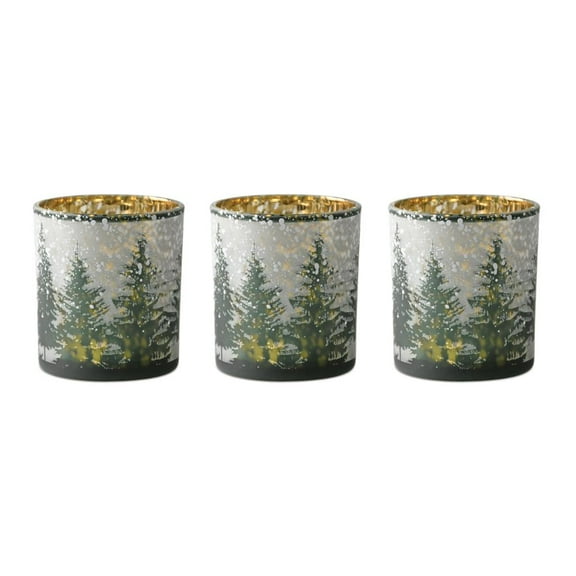 Melrose Pine Tree Mercury Glass Votive Christmas Candle Holders - 3" - Set of 3