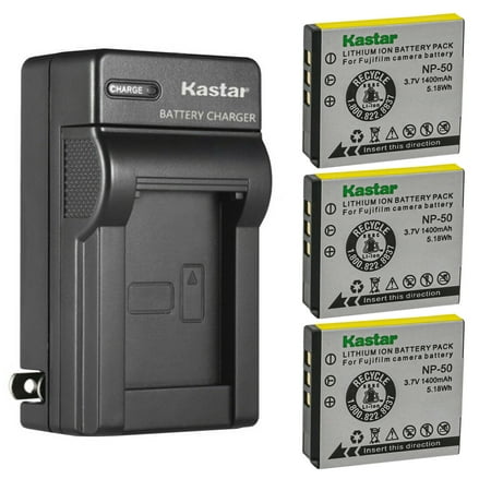 Kastar 3-Pack Battery FNP-50 and AC Wall Charger Replacement for Cobra CP205SA  CP310  CP310S  CP310SA  CP320  CP-320SA  CP-355S  CP1155  CP-9105  CP-9125  CP-9135  CPSA Camera