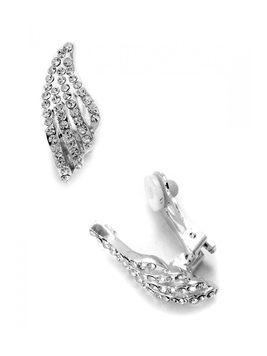 Silver Crystal Rhinestone Wave Shaped Clip Earrings - Walmart.com