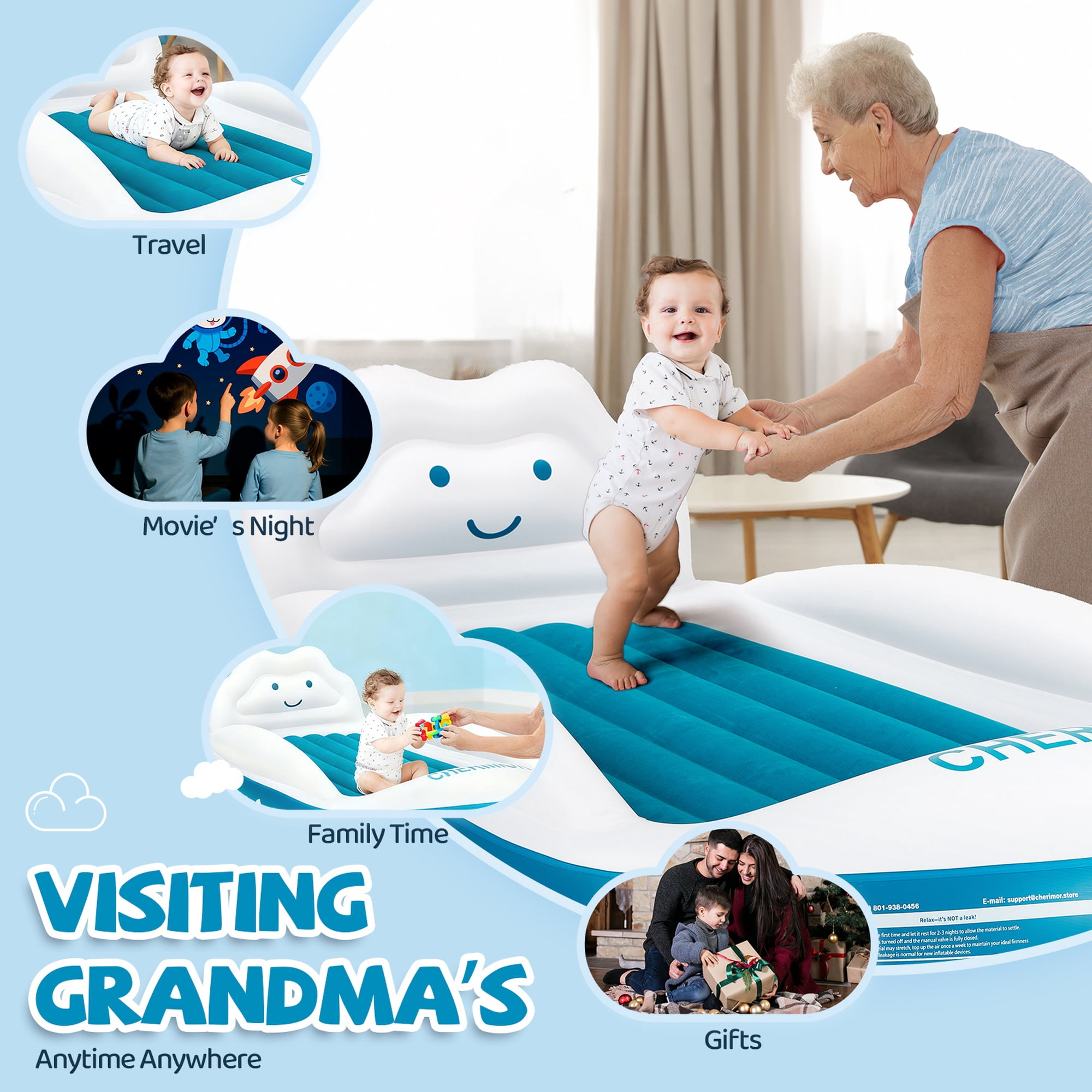Inflatable Toddler Travel Bed Air Mattress with Safety Bumpers and Electric Pump - 330lb Capacity Portable Kids Bed - 40" x 63" Portable Blow Up Bed for Travel, Camping, Sleepovers